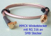 Adapterkabel - Kabeladapter - MMCX-Winkelstecker - SMB-Buchse - Koaxkabel RG316 - Schrumpfschlauch schwarz - Kabelbinder
