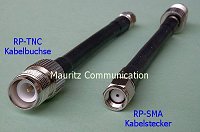 Adapterkabel - Kabeladapter - RP-TNC-Kabelbuchse - Koaxkabel RG58 - Schrumpfschlauch schwarz - RP-SMA-Stecker